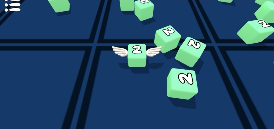 Snake 2048 gameplay with a winged number cube among collectible cubes